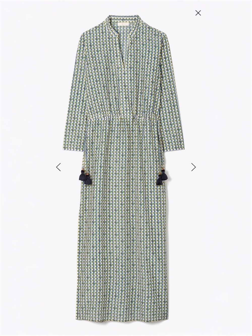 Tory Burch Basket Weave Geo Logo Cotton Caftan Maxi Dress Size M - Picture 2 of 7